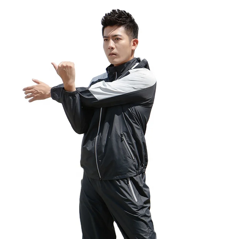 Couple sauna sweat suit man and woman fitness slimming fat burn hoodies and pant two pieces sliver high quality set loose weight