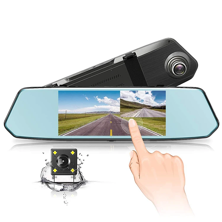 7' 1080P Dual Lens Car Auto DVR Rearview Mirror Car camera Dash Cam Recorder+Rear View Camera Kit