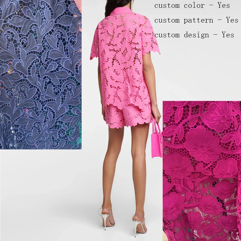 neon pink color brights femme woven floral lace blouses elegant women