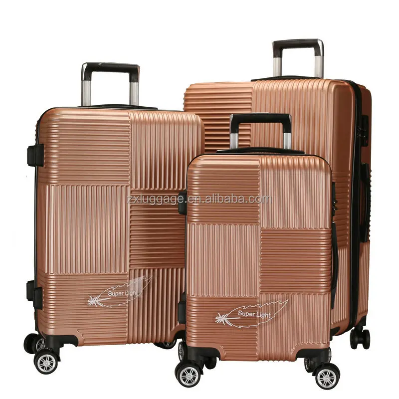set 3 pcs trolley luggage travel bags suit case rose golden color abs material 20 24 28 inch trolley luggage