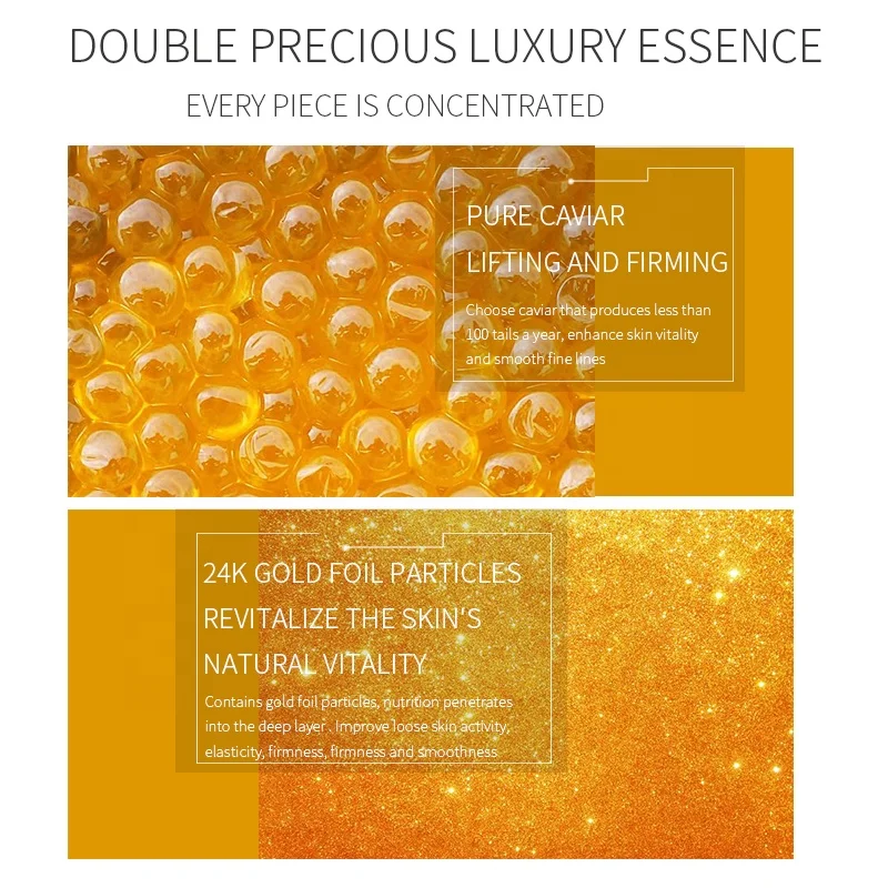 Private Label Facial Anti-aging Essence Nourishing Brighten Skin Tone Natural Organic Collagen 24K Gold Caviar Face Serum