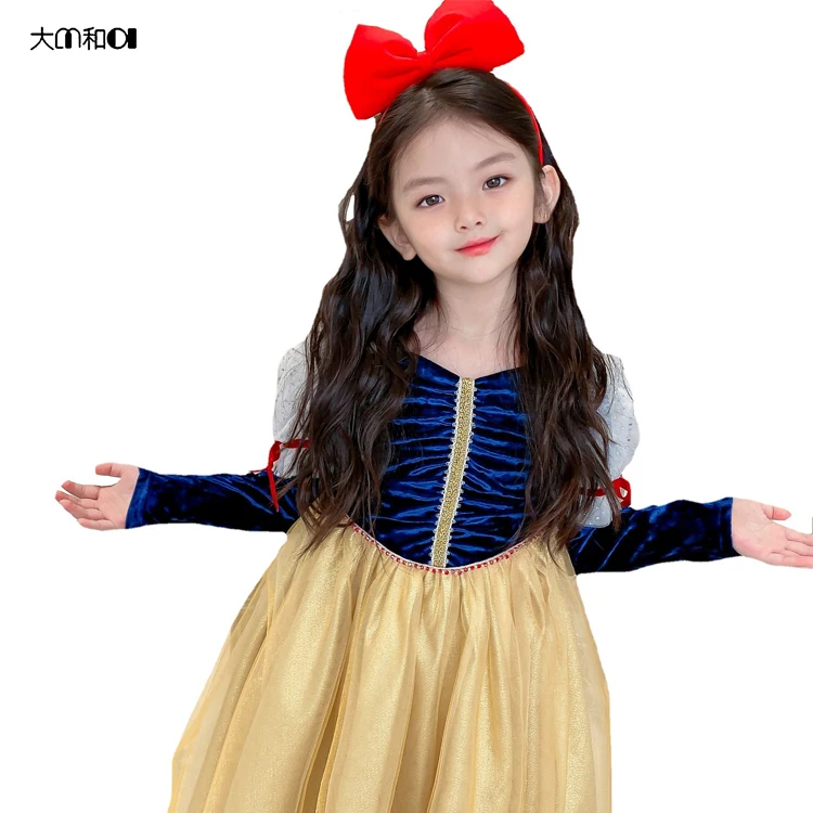 2023-2024 new Girls Snow White dress Canary bubble long sleeve dragon head gold dress