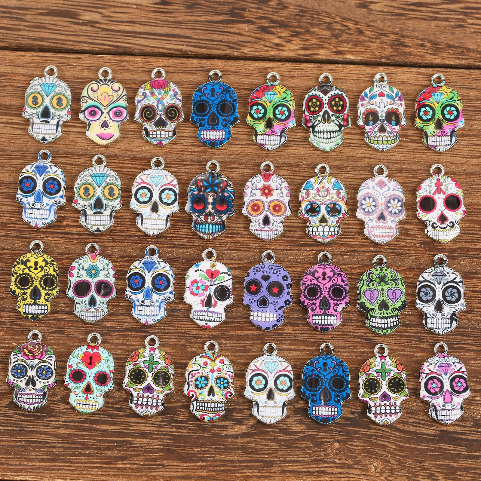 DIY Halloween Printing Alloy Skull Enamel Charms Pendant DIY For Handmade Earring Necklace Jewelry Making Accessories Charms