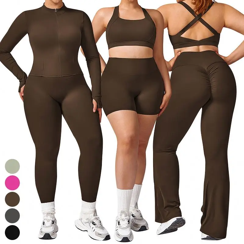 5 Piece Suit Plus Size Pilates Women legging Yoga Clothing Quick Dry Running Tight Sports bra top Yoga Set Gym Fitness Sets