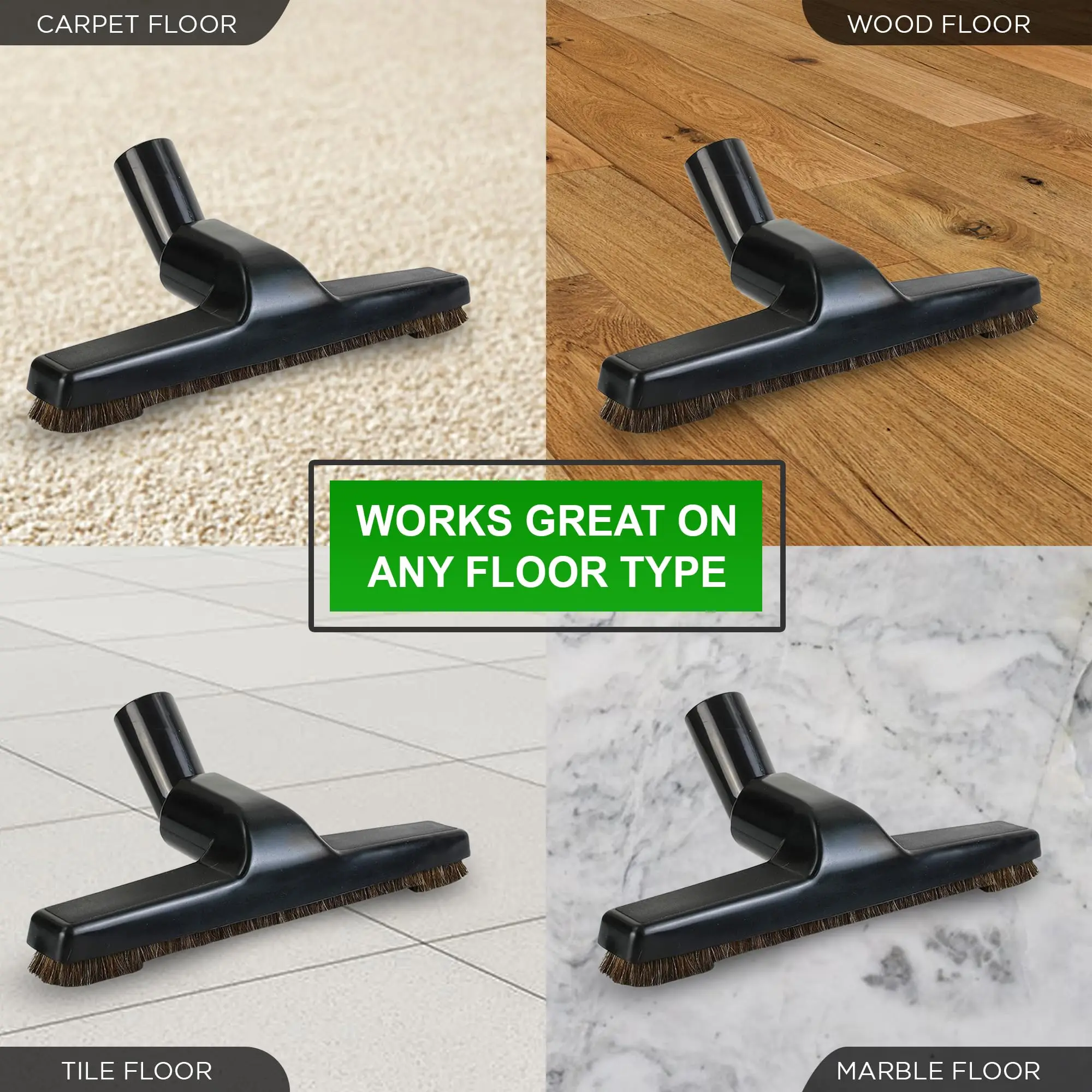Vacuum Floor Brush for Universal Vacuum Cleaners with 1.25inch 32mm Inner Diameter with Horse Hair Soft Bristles 10 inch Wide