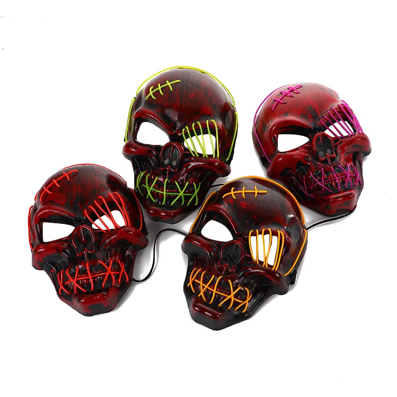 Scar One-eyed skeleton Mask with Blood Horror Cold Light Halloween Mask LED Glowing Mask