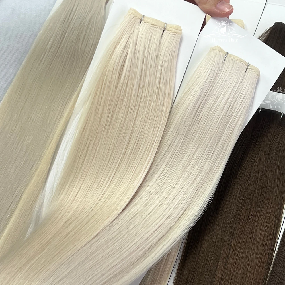 Blonde Hair Russian Genius Weft Thin Invisible Double Drawn Virgin Remy Natural Light Color Human Hair Extensions Genius Weft