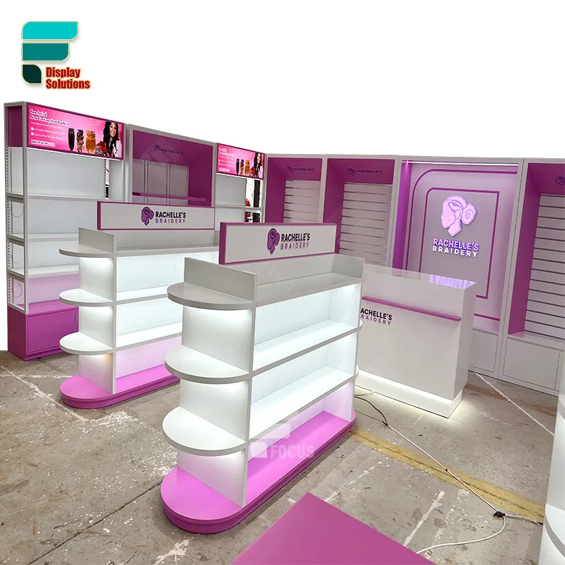 Manufacturer Beauty Shop Design Hair Salon Product Shelve Wig Display Rack Wig Retail Display Wall Display For Hair