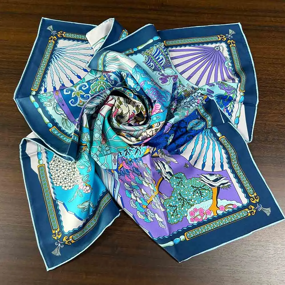 Mulberry Silk Twill Scarf Shawls 90Cmx90Cm Double Side Digital Print Head Scarf for Women