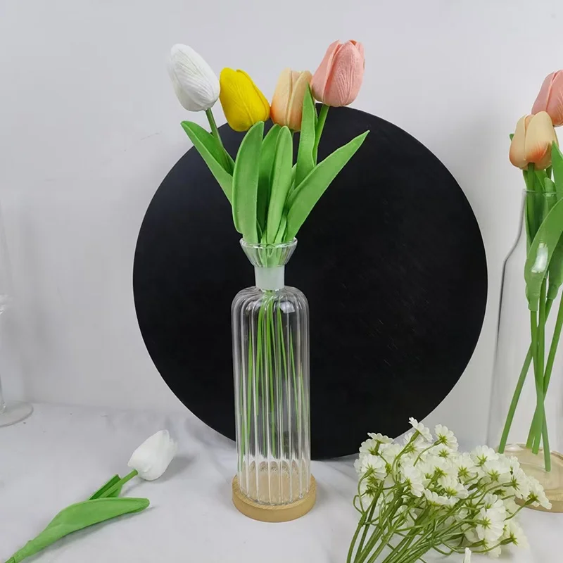 Table top decorative striped tall glass vases clear glass cylindrical vases for centerpieces