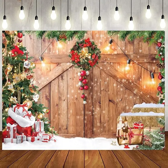 Custom Christmas Backdrops Fireplace Theme Background Cartoon Animals Blank Banner Birthday Party Photography Backdrop
