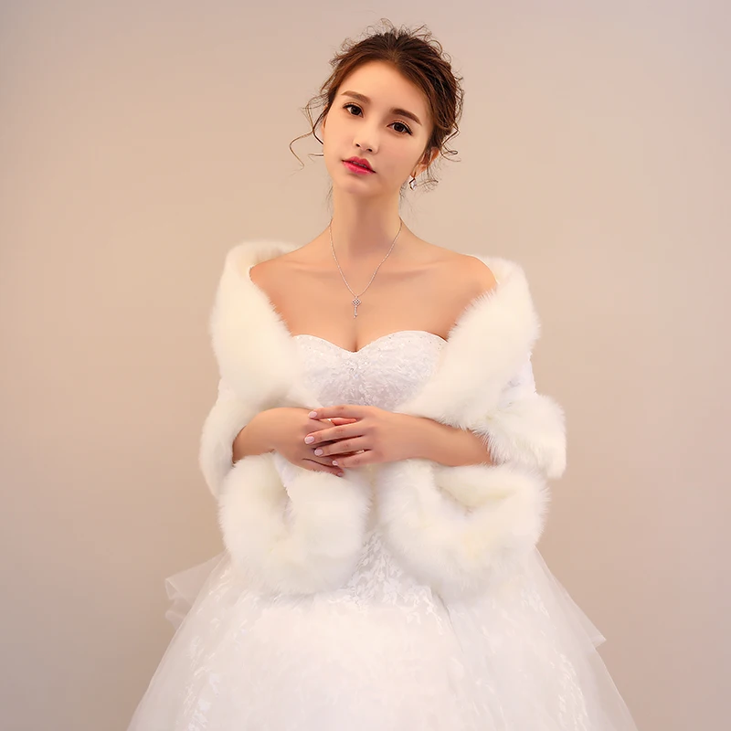 
Bridal shawl fabric rose cotton faux fur large cloak warm shawl hot winter wedding accessories 