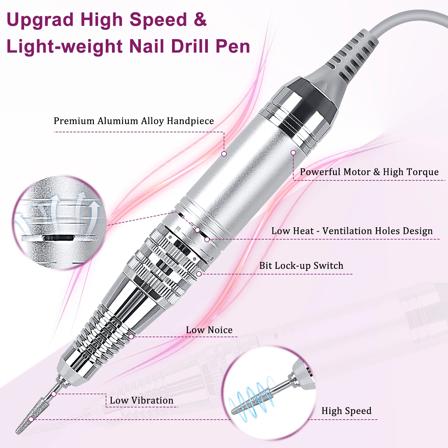 Best Quality Professional Nail Electric File Portable Recargable Manicure Pedicure Machine Acrylic Drill Bit Nail nail polisher