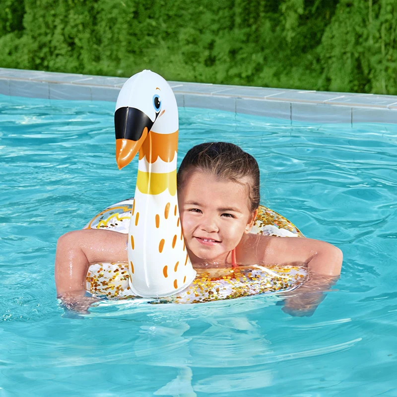 Hot Selling Customized PVC New Unique Design Baby Transparent Flamingo Glitter Pool Float Swimming Ring