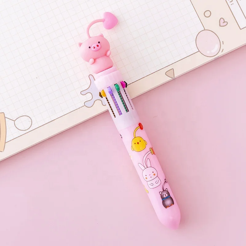 Back to school supplies cartoon kawaii animal design multi 10 color ink pen