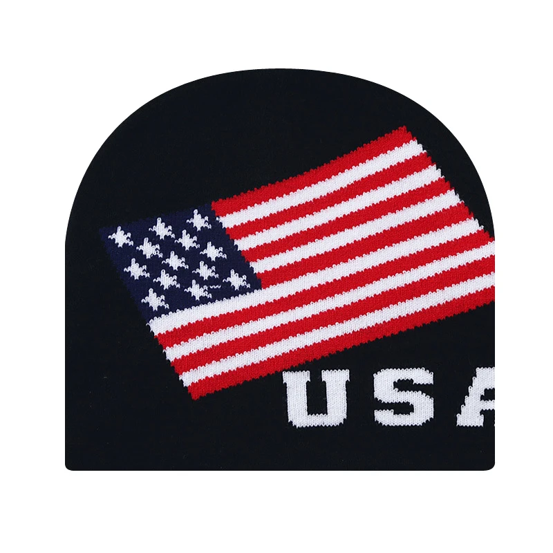 Wholesale Custom Logo Beanies Hats Independence Day in the USA Sport Letter Knitted Jacquard Hat Winter Skull Beanie Hat