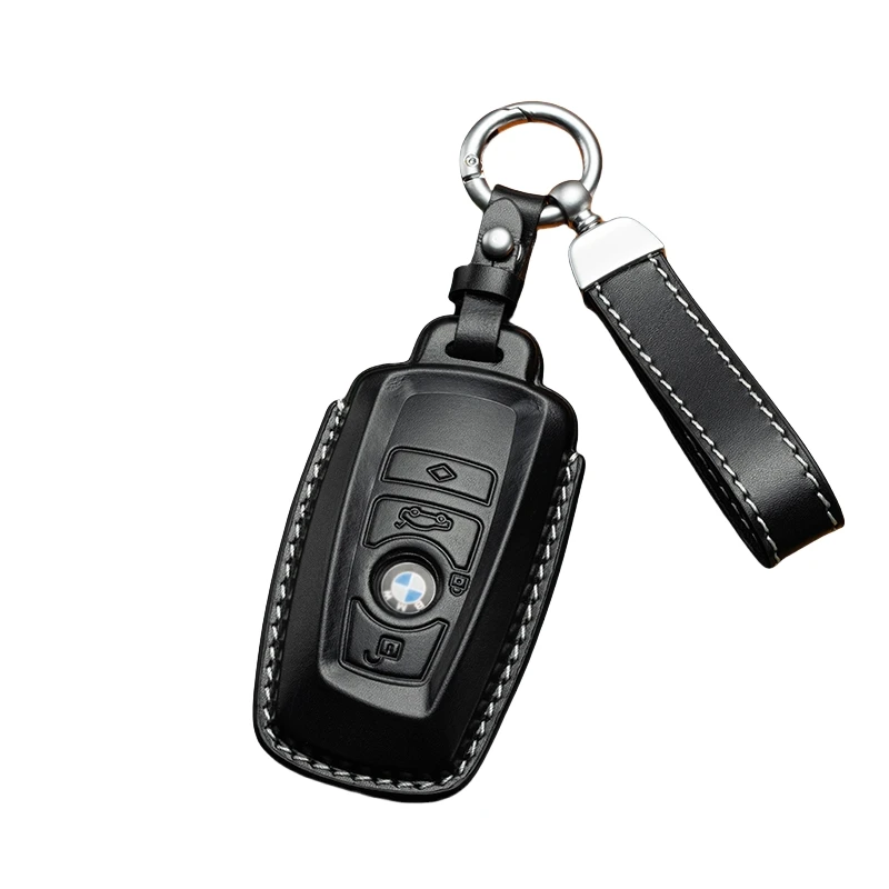 Factory Sell Remote Control Car Key Cover Bag Cow Leather Remote Control Key Case with Protective Buckle for Old BMW