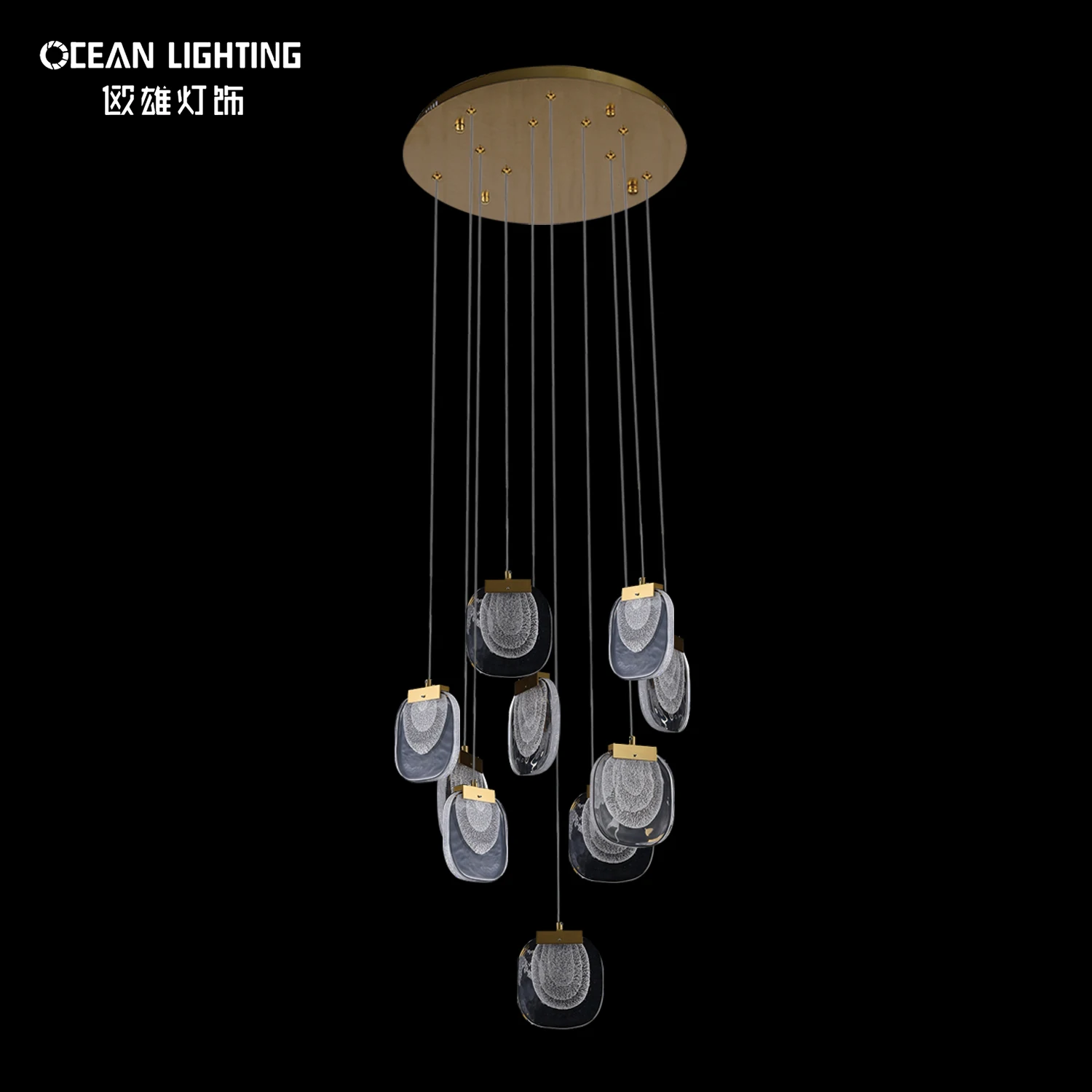 OCEAN LAMP Factory Outlet Designer Stair Way Kitchen Hanging Lamp LED Nordic Chandeliers Metal Crystal Pendant Light Modern
