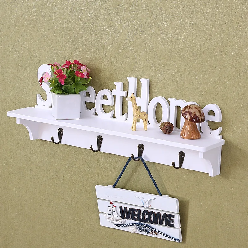Sweet Home Plastic Key Holder Wall Rack Shelf Kitchen Bathroom Organizer with Hooks for Tool Storage