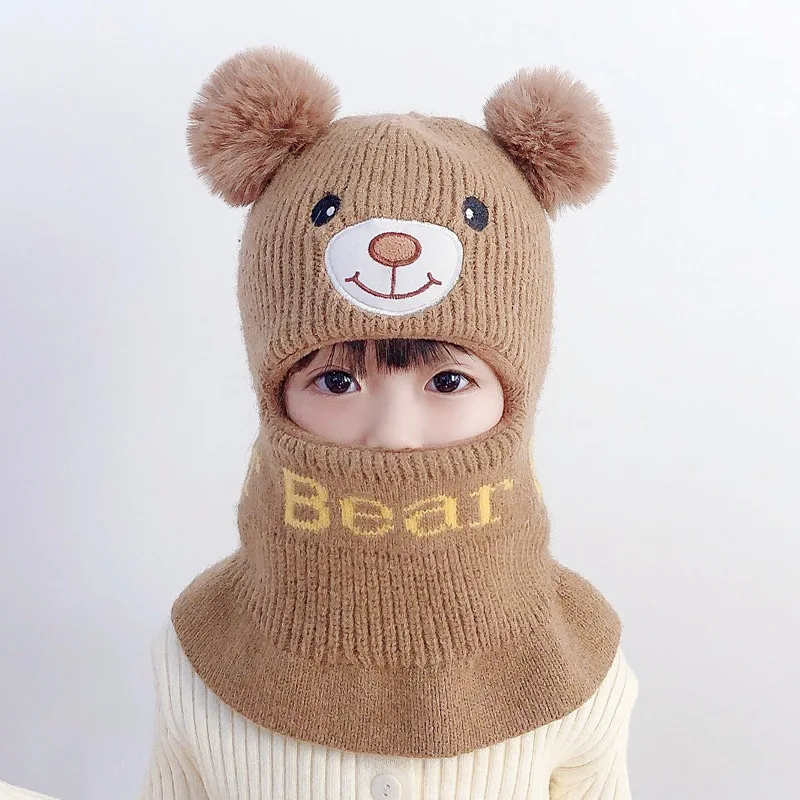 Autumn Winter Children Sleeve Beanies Windproof Hat Warm Girls Baby Caps Outdoor Kids One Piece Beanie Cap