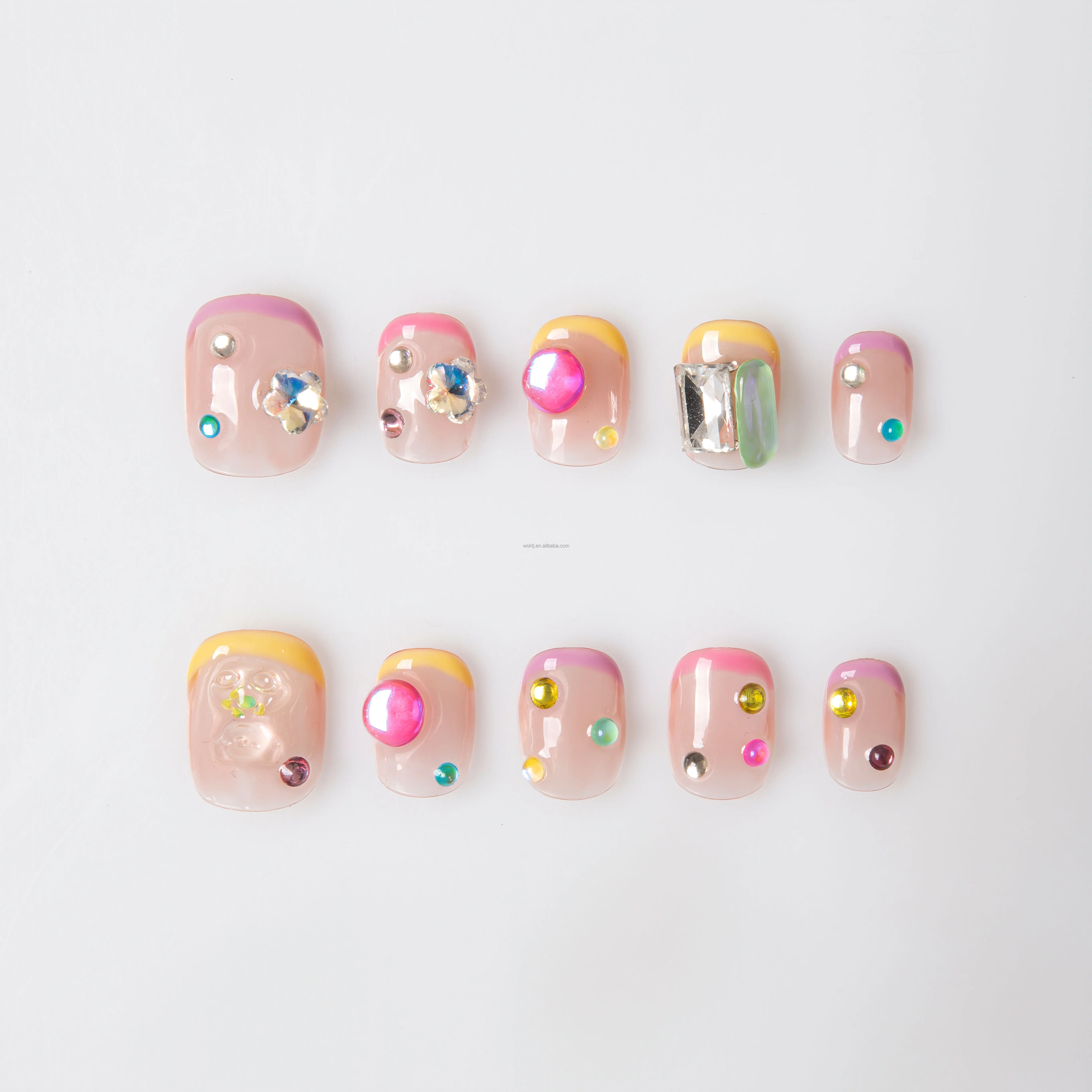 Wholesale Manicure Manufacture Nail Vendor Supplier Hand Made  Gem Stone Salon Quality Finger Press on Nails