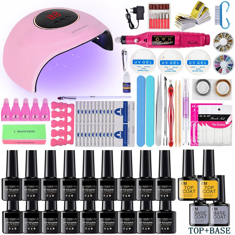 Label OEM nail diy art gel nail set kit with uv lamp and drill for beginner