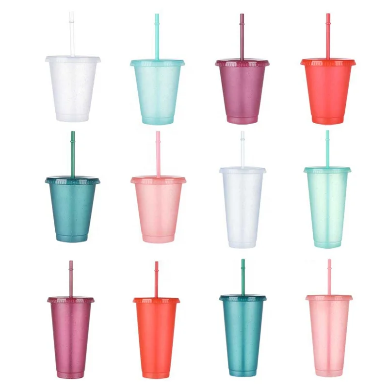 WONDERFUL 1pcs Portable Drinking Cup Personalized Water Bottle With Straws Straw Cup Reusable Drinkware Outdoor Plastic Shiny