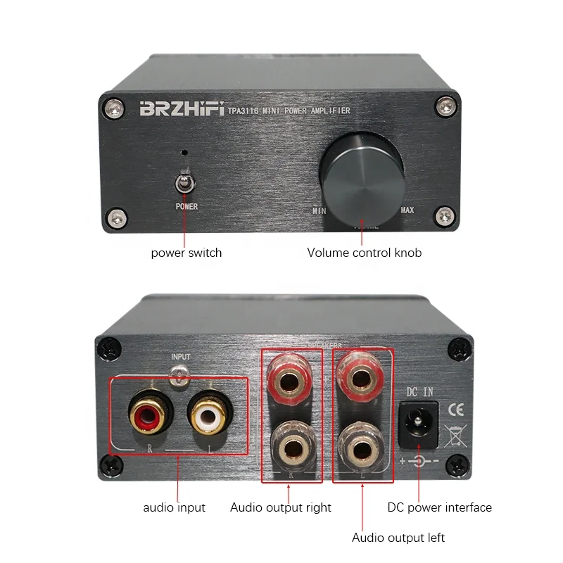 BRZHIFI Audio 50B 2.0 Stereo Digital Power Amplificador BT5.0 TPA3116 HIFI Enclosure Faceplate Amp 50W*2 Mini Amplifier Board