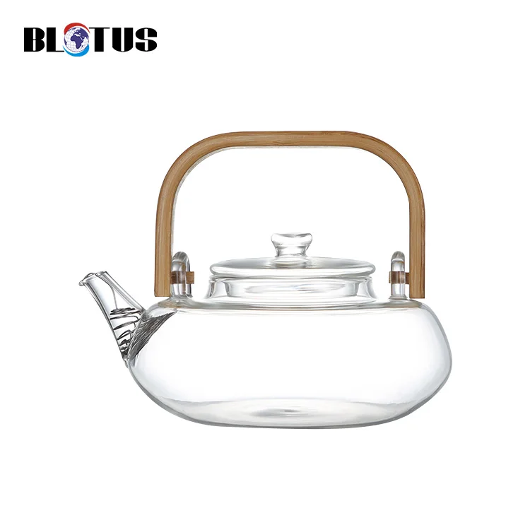 High Borosilicate Custom Glass Tea Set Including Glass Teapot With Bamboo Handle And Glass Cup
