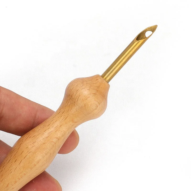 SHELIKE Knitting Tools Big Size Wooden Handle Punch Needle Set Embroidery Tool Punch Needle for Rug Hooking