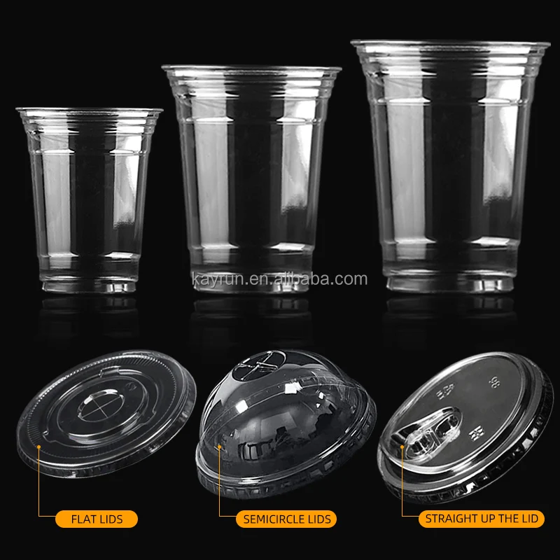 Custom 12 16 22 32 oz transparent bubble tea plastic cup biodegradable cold coffee  PLA clear cups with lids