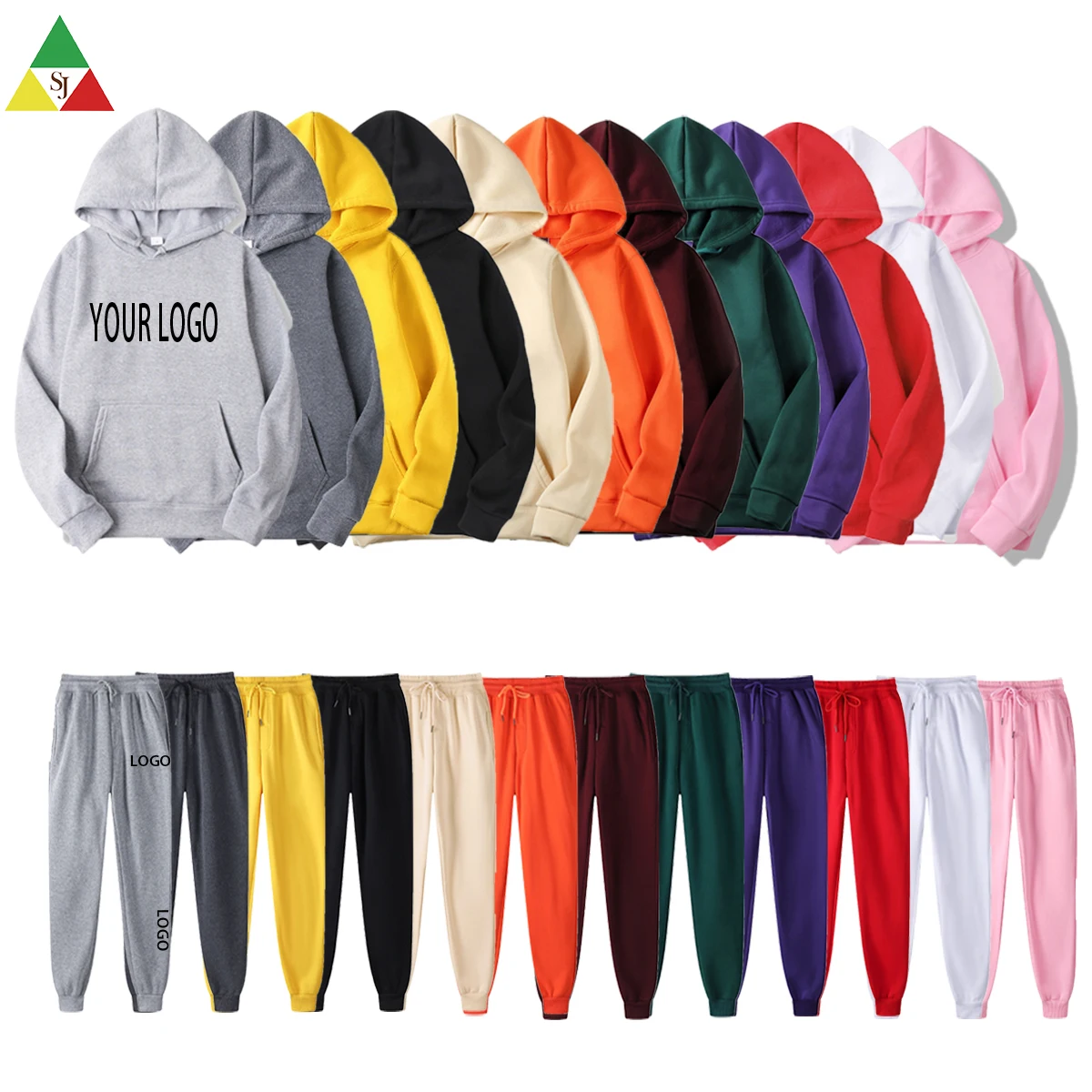 
Custom wholesale mens 100% cotton blank sweatshirt and sweatpants tracksuit hoodie sets unisex 