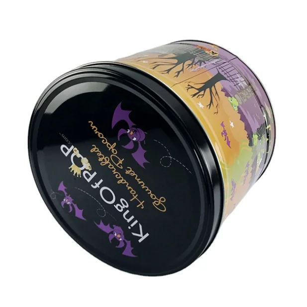 1.0/2.0/3.5/6.5 Gallon Custom Metal Round Empty Packing Food Grade Popcorn Tin Bucket With Lid