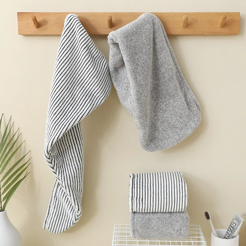 Hot Sale Black And White Color Striped Bamboo Charcoal Fiber Coral Fleece Hair ,Towel Soft Water Absorbent Bathroom Hair Towel