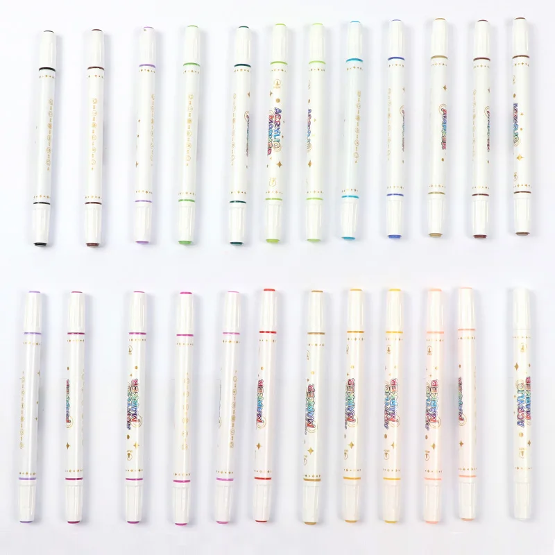 24-Pack Double Headed Acrylic Marker Pens, Customizable Colors, Non-Toxic, Ideal for Art, Journals, Scrapbooks, DIY Projects