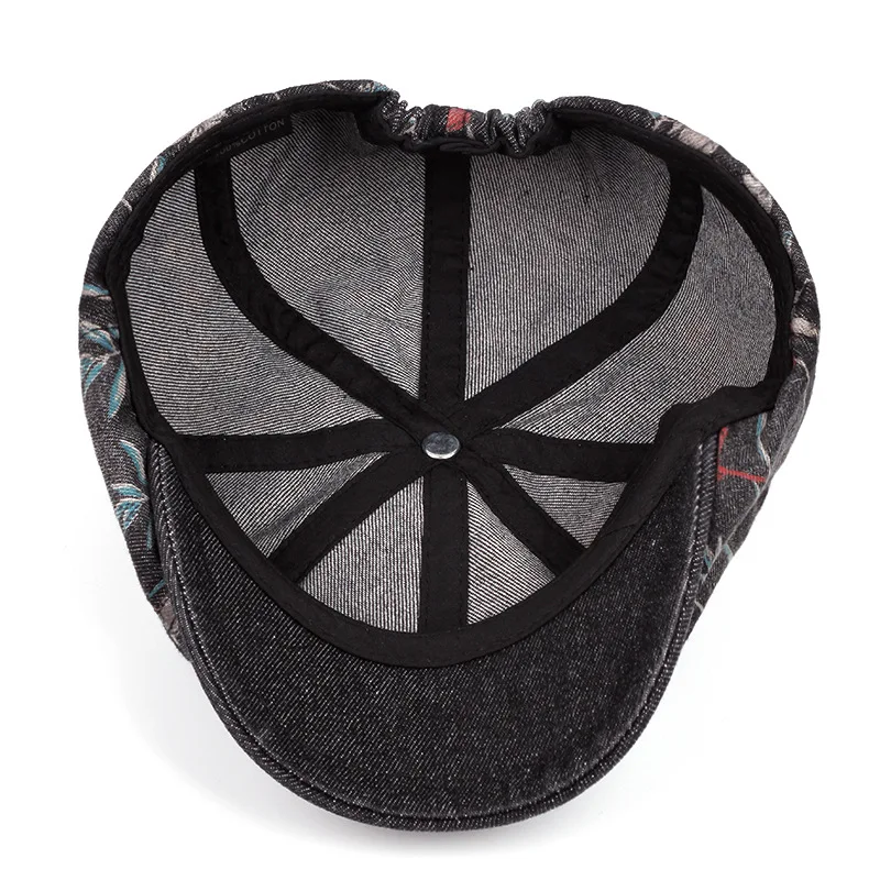Printing Floral Washed Denim Octagon Newsboy Hat for Men Newsboy Cap Irish Cap Newsies Cabbie Hat Flat Hat Unisex