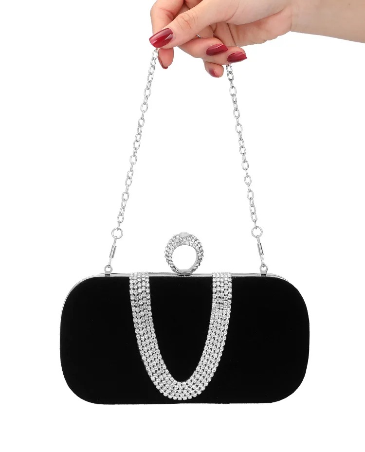 Luxury Elegant Ladies Fashion Chain Evening Party Bag Studded Diamond Banquet Handbags Suede Leather Bag