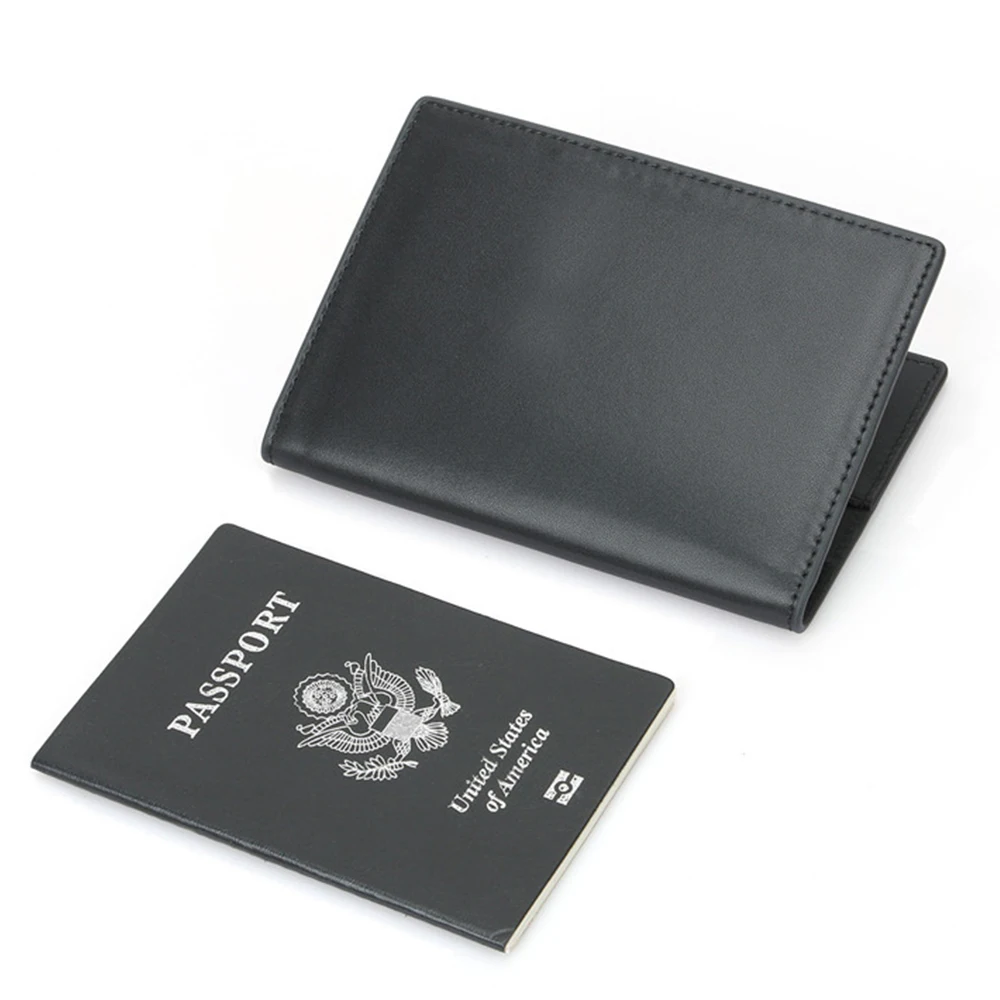 Black Genuine Leather and Microfiber RFID Protection Passport Holder Wallets for Visa Card, Tickets Smooth and Multifunctional