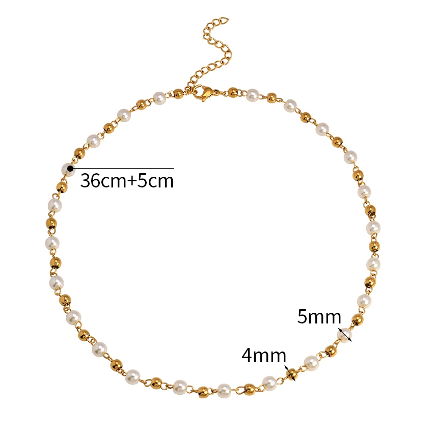 Dainty 18K Gold Beads Link Chain Necklace Elegant Temperament Ladies Jewelry Waterproof Small Pearl and Bead Choker Necklace