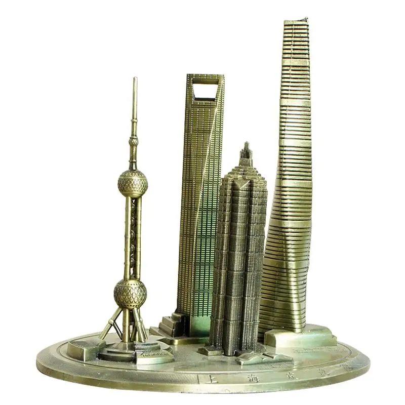 CREATIVE FAMOUS SHANGHAI BUILDINGS FIGURINES METAL CRAFTS ORIENTAL PEARL MODEL HOME OFFICE DECOR TOURISM SOUVENIR GIFTS