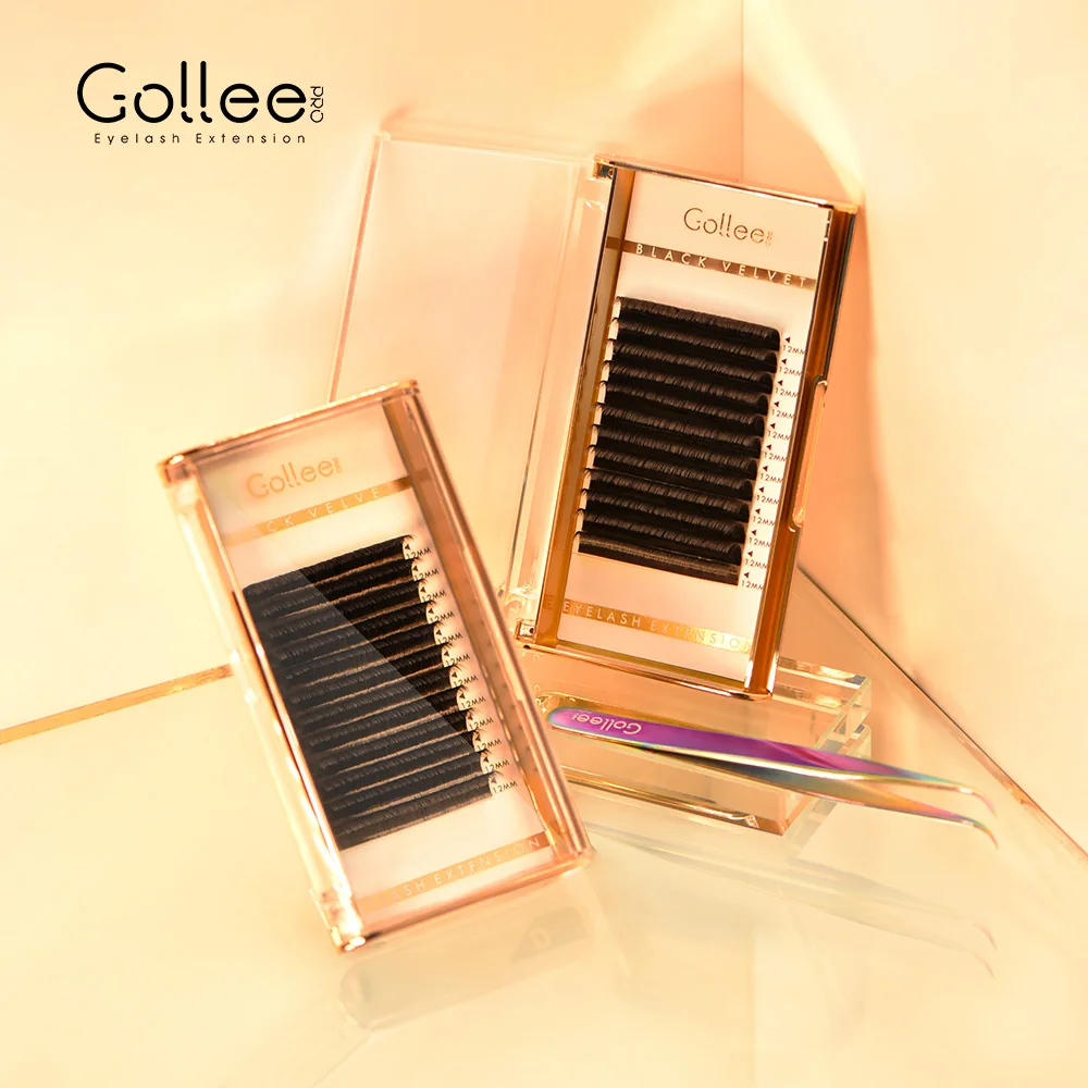 Черные ресницы Gollee .03 для быстрого наращивания DD Curl Korea Pre Fanned Private Label Silk velvetнорковые