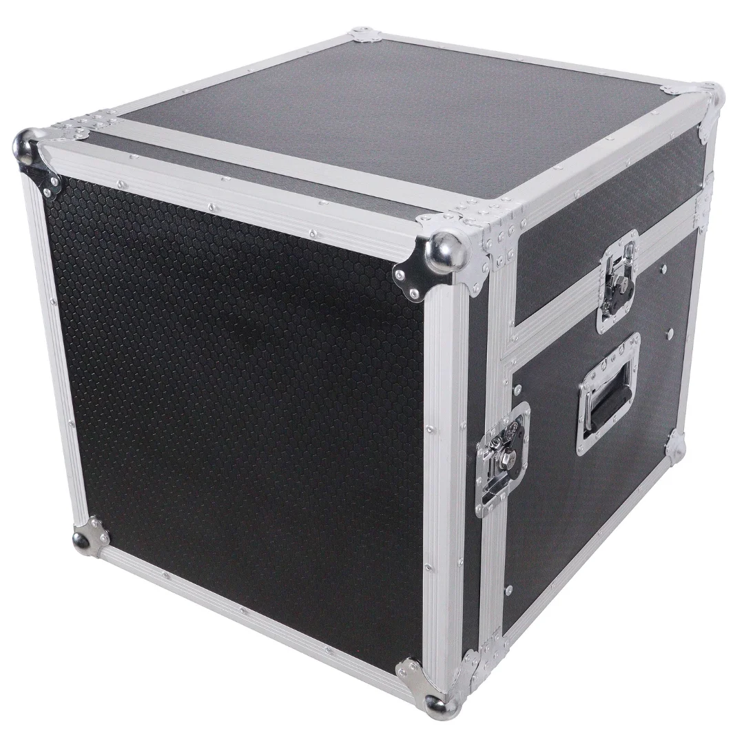 Factory Custom Aluminum Vertical Rack Mount Flight Case with for Mixer Combo Amp Rack with Laptop Shelf and Wheels