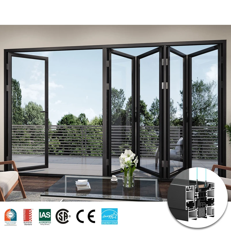 NFRC standard energy saving bi-fold doors contemporary outdoor pocket aluminum folding doors with locks for large openings