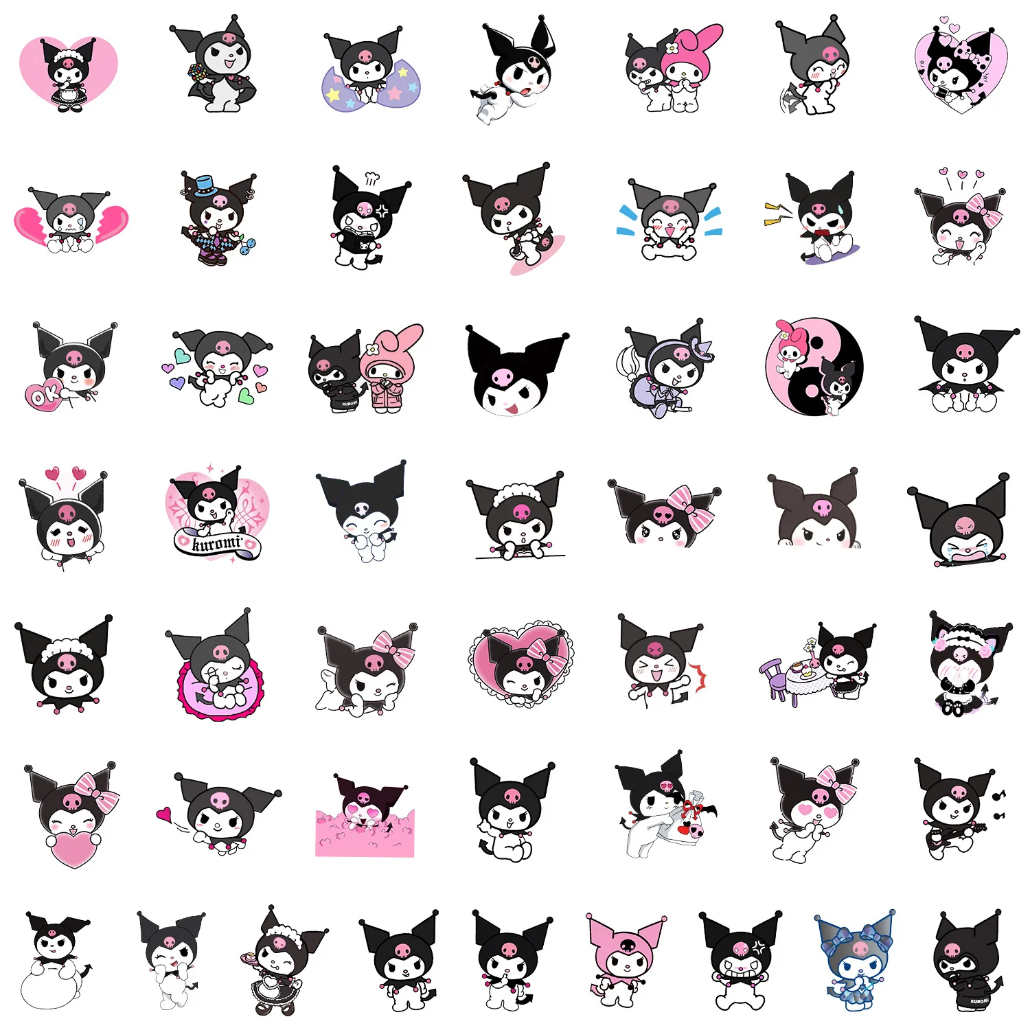 50Pcs Cute Cartoon kuromi and Melody Kawaii Girl Decorative Stickers For Car Bottle Wall Vinyl Kid Anime Sticker