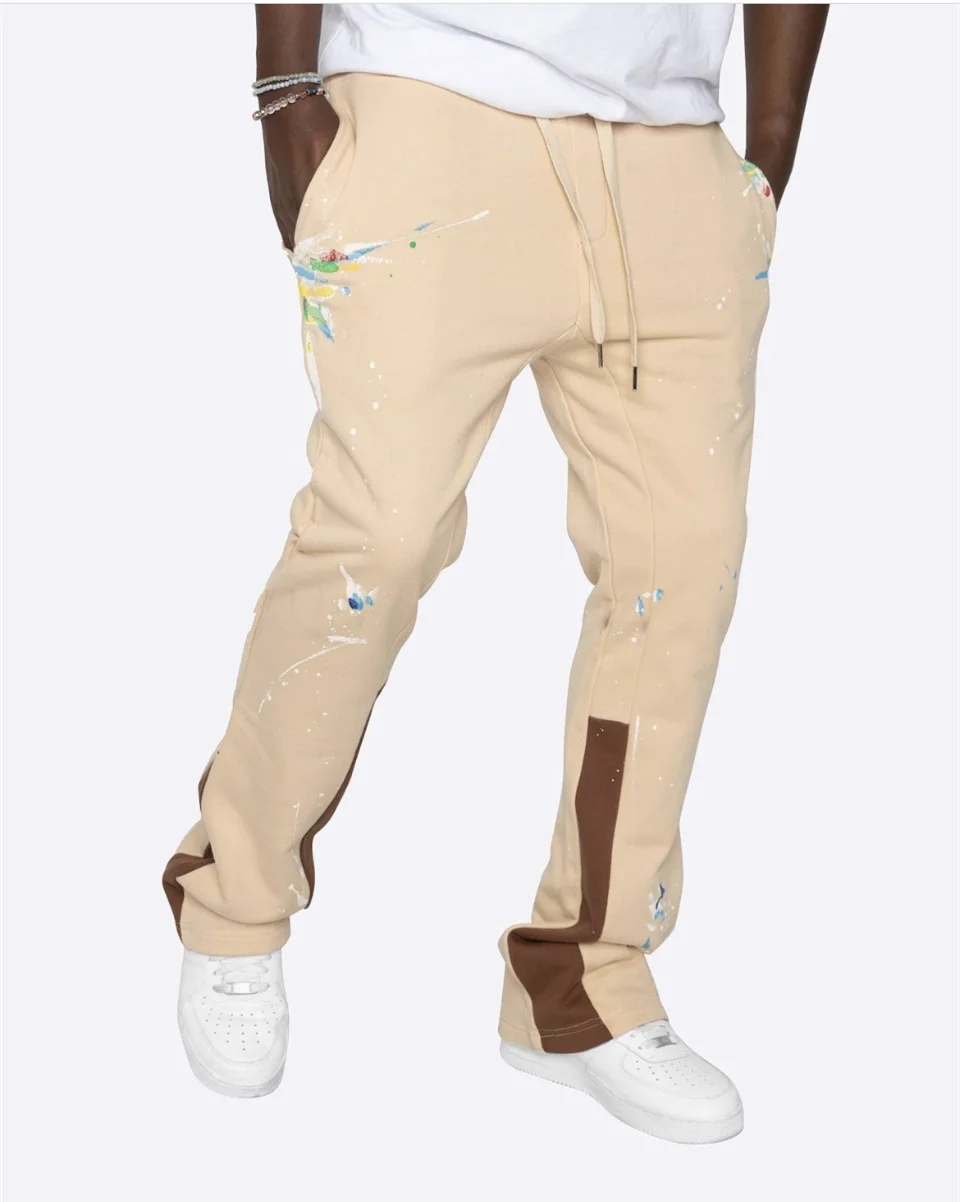 KY New Custom Patchwork Paint Splatter Print mens high quality Flared Hot Sale Flaired Sweatpants 9