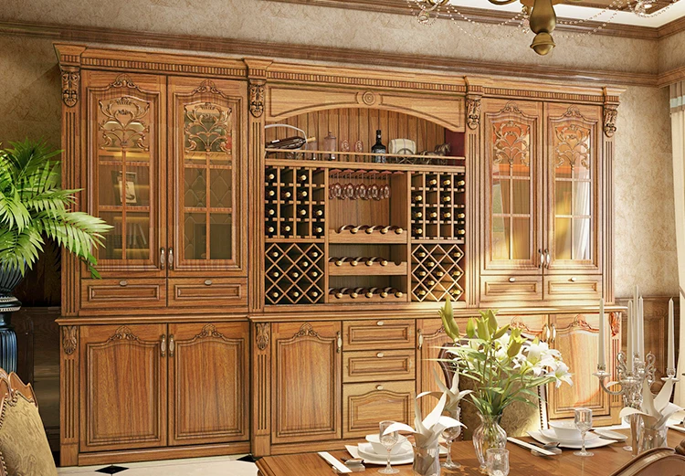 Kejia German style Furniture Luxury Design Antique High-class Solid Wood Wine Display Cabinet