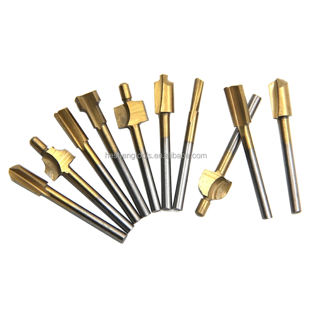 HSS 10pc 38mm Milling Cutter Router Bit Titanium-plated Plastic Boxed Gold Hhigh-speed Steel Woodworking Trimming Knife