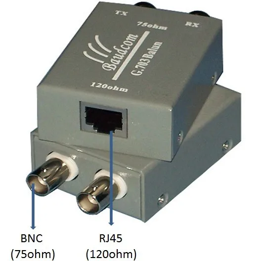 single port BNC to RJ45 75 ohm to 120 ohm E1 balun adapter