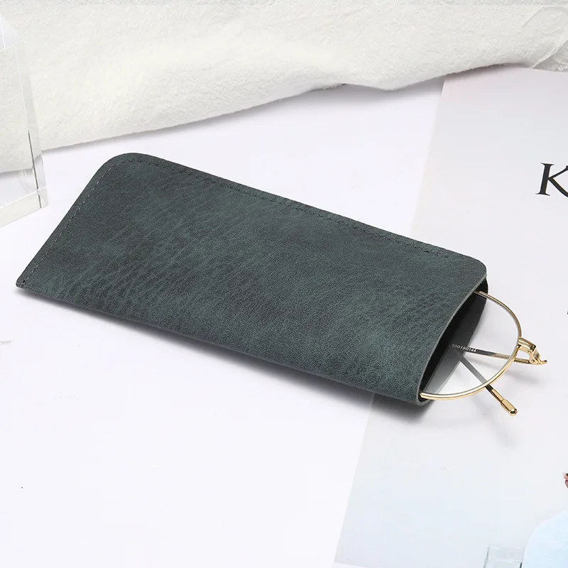 Portable Leather Soft Glasses Case Eyeglasses Bag for Women Men Brown Gray Glasses Eyewear Pouch