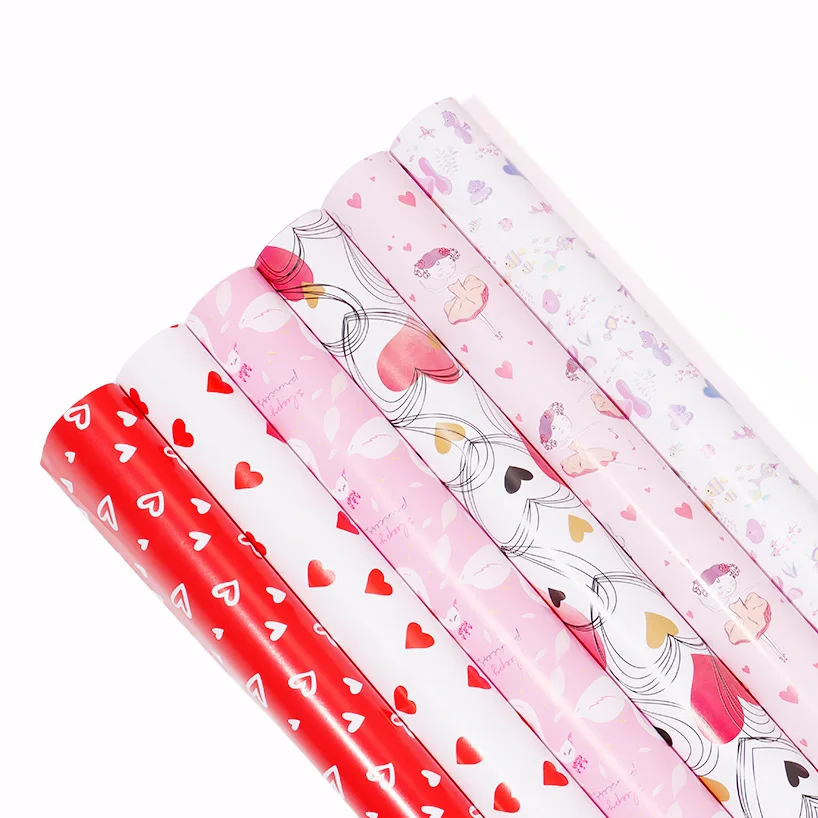 Manufacturer Wholesale Heart Pattern Red Valentine Wrapping Paper Roll Sheets For Wedding Birthday Party Gift Packaging